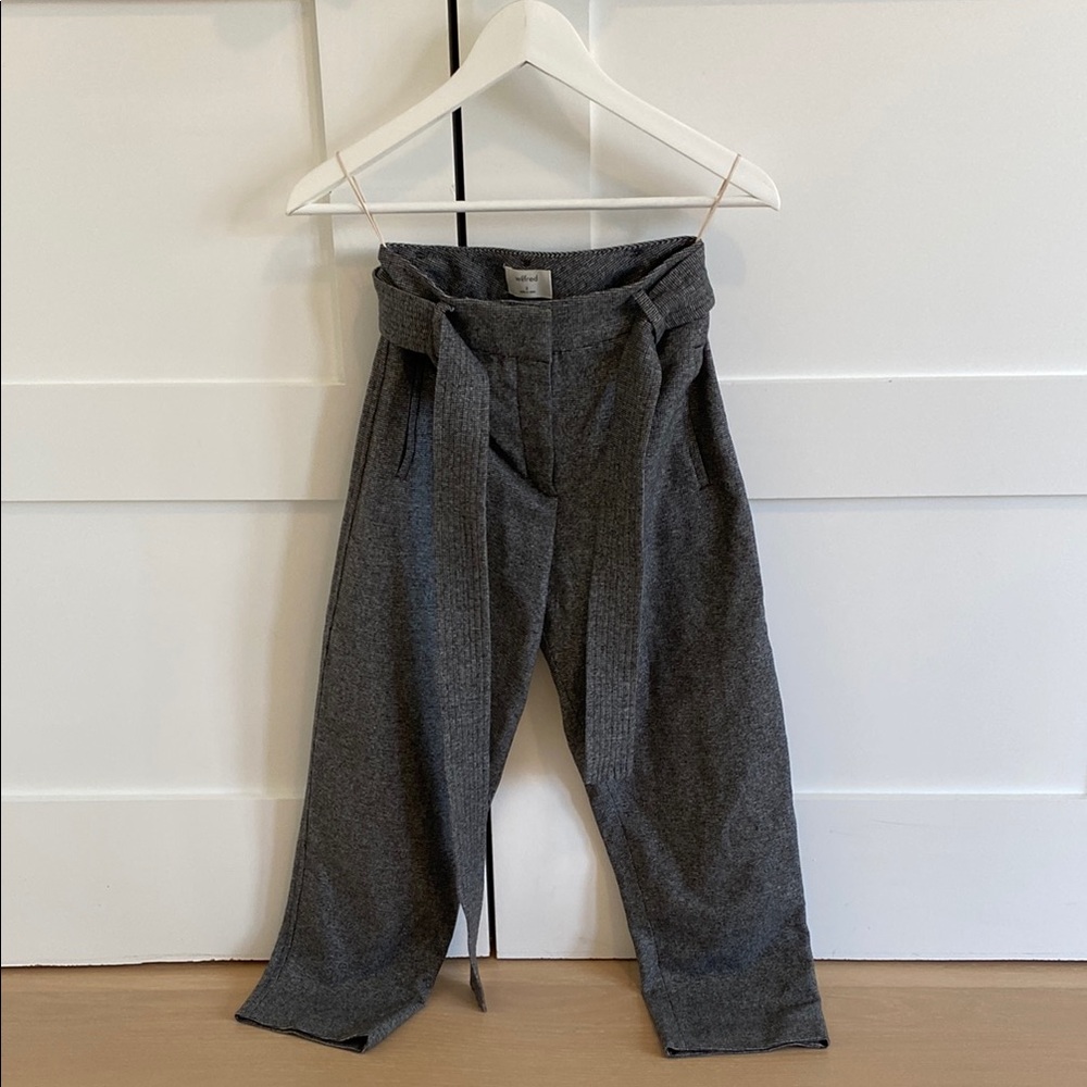 Gray High-Waisted Trousers with Belt